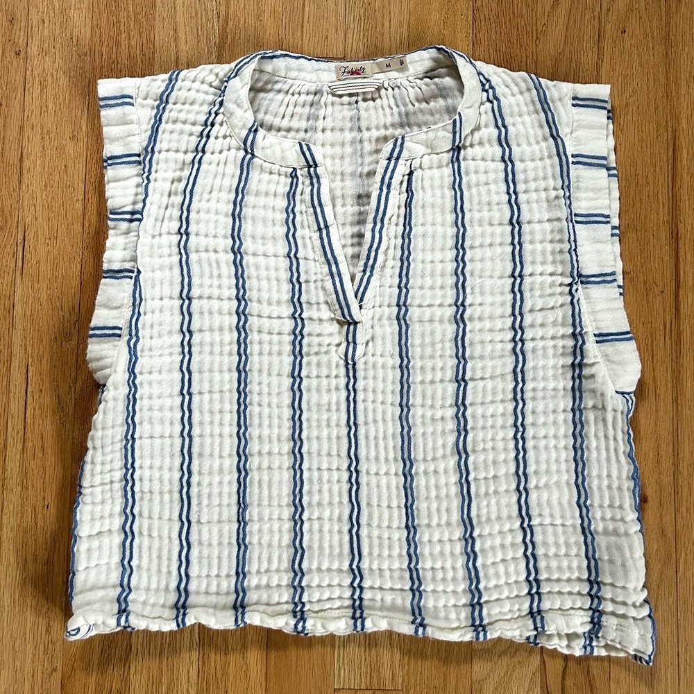 FAHERTY dream cotton gauze dylan top back bay stripe blue white coastal size M - Picture 4 of 10